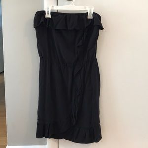 Black strapless ruffled mini dress